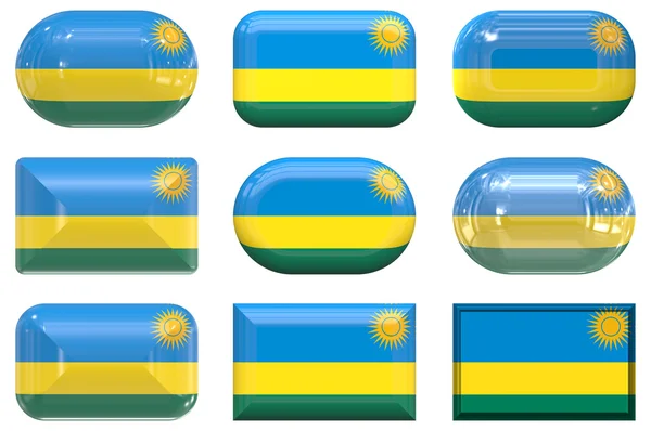 Nueve botones de cristal de la bandera de Ruanda —  Fotos de Stock