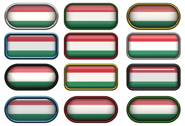 Doze botões da Bandeira de Hungary — Fotografia de Stock