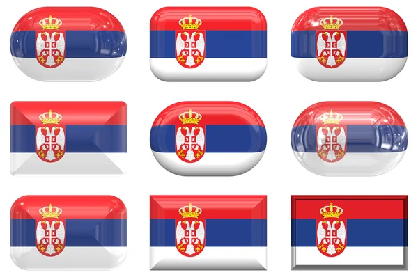 Dziewięć przycisków ze szkła flagę Serbii — Zdjęcie stockowe