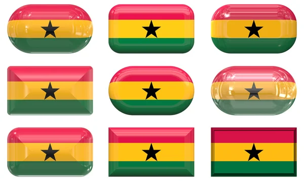 Dziewięć przycisków ze szkła flag Ghany — Zdjęcie stockowe