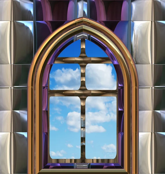 Gótikus vagy scifi ablak-val kék ég — Stock Fotó