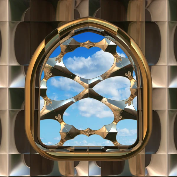 Okno gotyckie lub scifi z błękitnego nieba — Zdjęcie stockowe