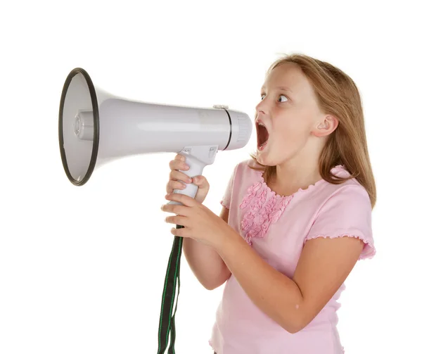 Young girl with megaphone — Stock Photo, Image