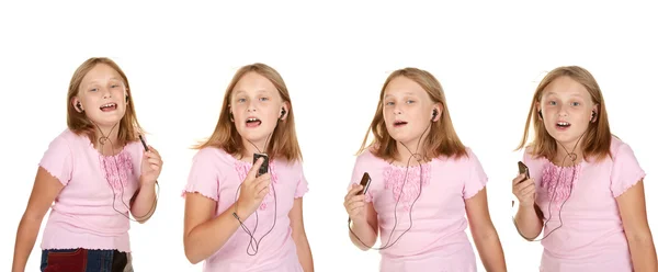 Images of young girl dancing with mp3 — Stock Photo, Image