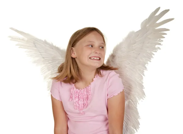 Νεαρό κορίτσι με νεράιδα φτερά αγγέλου — Φωτογραφία Αρχείου