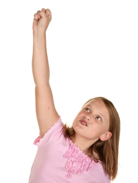 Yes young girl punches the sky — Stock Photo, Image