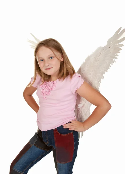 Άγγελος νεαρό κορίτσι με τα χέρια τα ισχία — Φωτογραφία Αρχείου