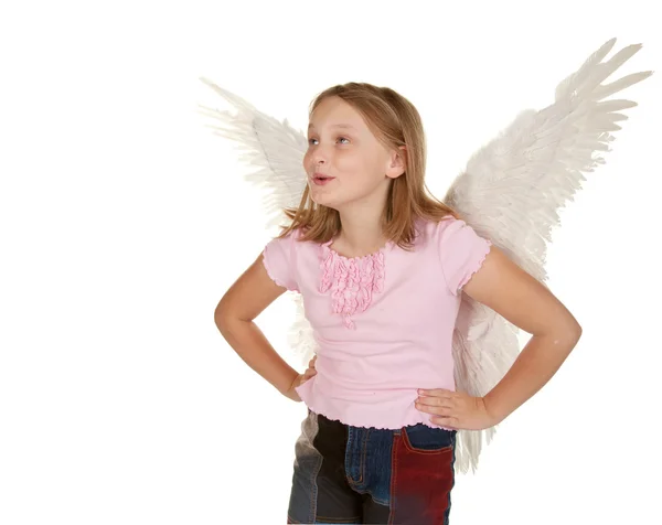 Νεαρό κορίτσι με νεράιδα φτερά αγγέλου — Φωτογραφία Αρχείου