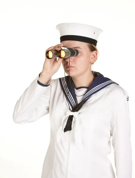 年轻水手用双筒望远镜 — 图库照片