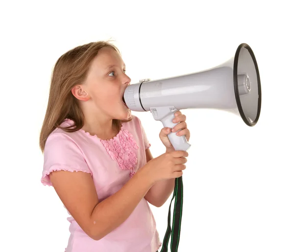 Young girl with megaphone — Stock Photo, Image