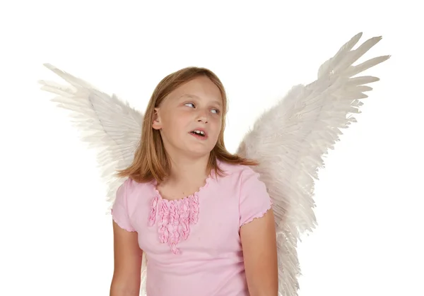 Молода дівчина з ангелом фея крила — стокове фото