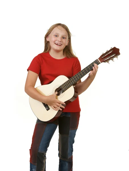 stock image Girl playing guitar on white