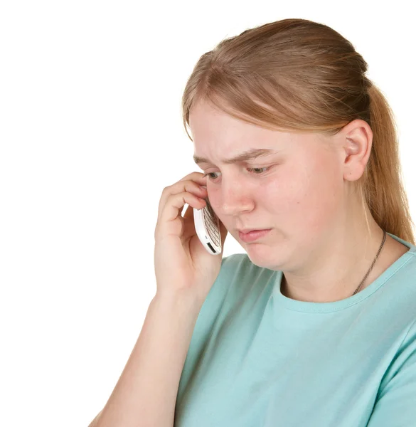 Upset teenager gets bad phone call — Stock Photo, Image