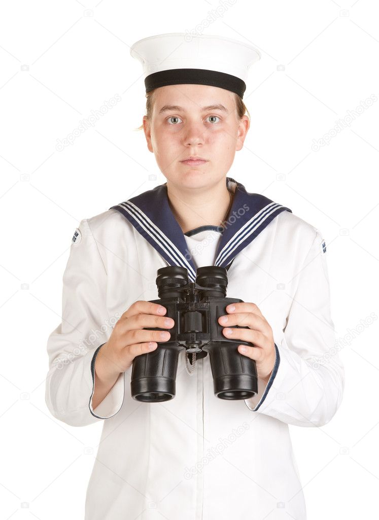 Us navy big eyes binoculars Navy seaman with binoculars — Stock Photo