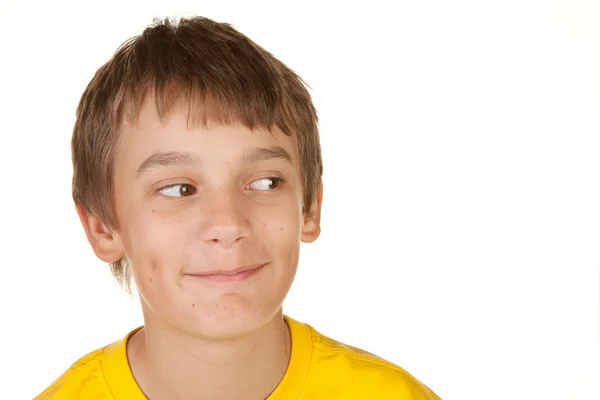 Boy looking into white copyspace — Stock Photo, Image