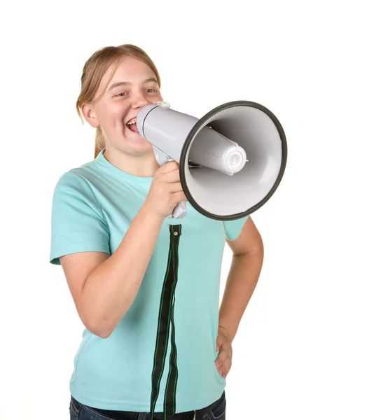 Adolescente com megafone — Fotografia de Stock