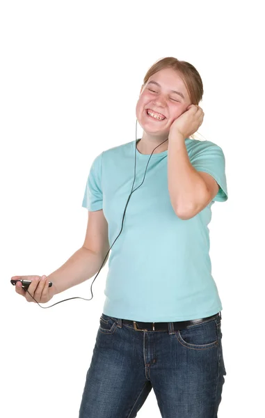 Girl singing dancing with mp3 — Stock Photo, Image