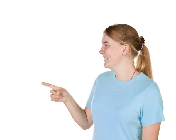 Adolescente menina apontando — Fotografia de Stock