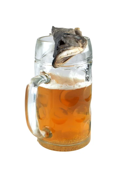 Soğuk bir bira ile kurutulmuş balık — Stok fotoğraf