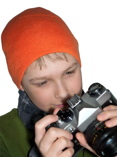 O adolescente estuda a câmera — Fotografia de Stock