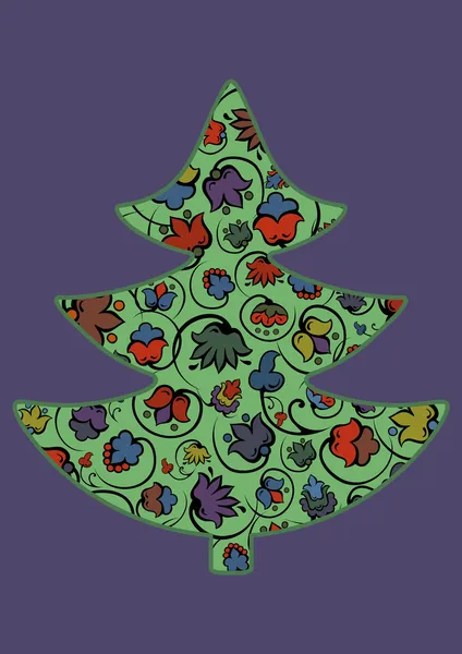 Weihnachtsbaum mit Blumen geschmückt — Stockvektor