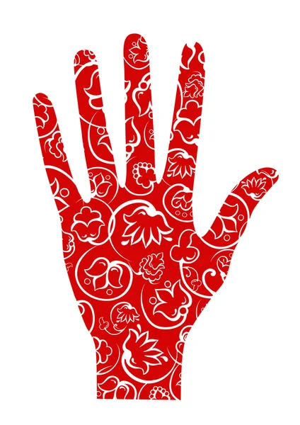 Красная рука с орнаментом из цветов — стоковый вектор