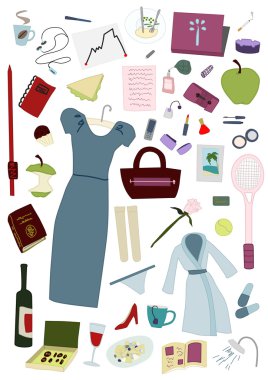 Woman's whole day items set clipart