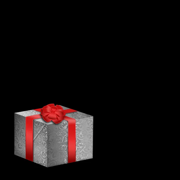 Silberne Schachtel mit roter Schleife — Stockfoto