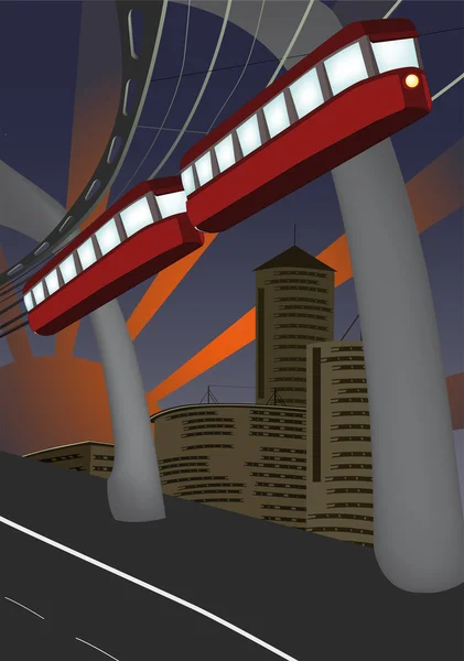 Monorail och modern stad — Stock vektor