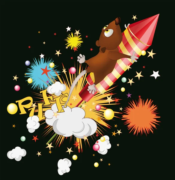 Mouse flying on fireworks — Stock Vector