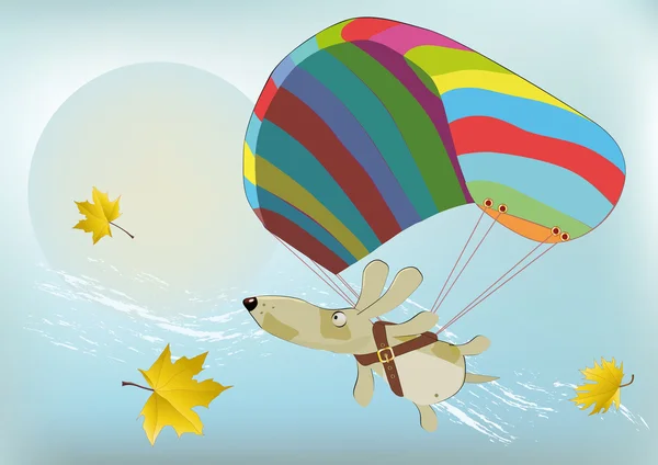 Hond vliegen met de parachute — Stockvector
