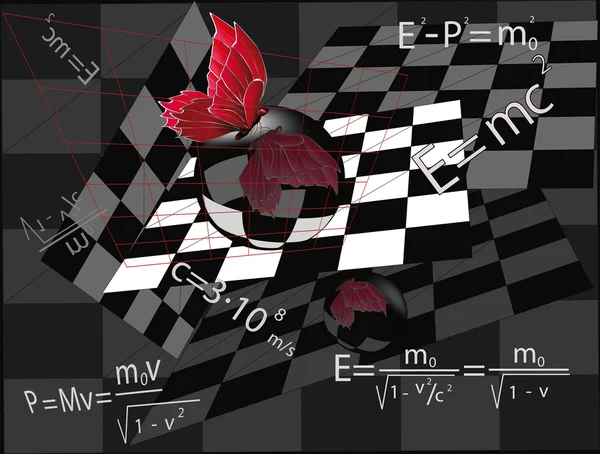Röd fjäril en spegel sfär schack — Stock vektor