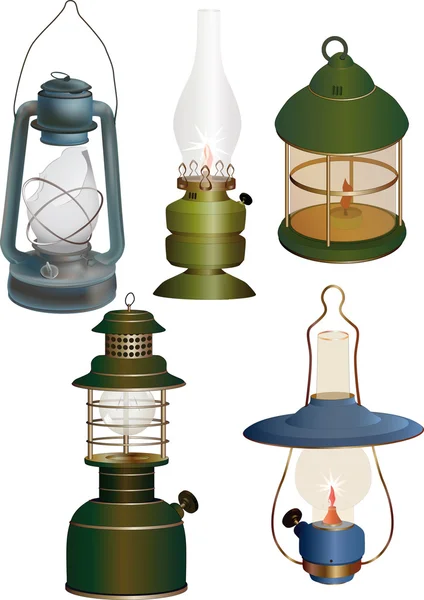 Juego de lámparas antiguas — Vector de stock