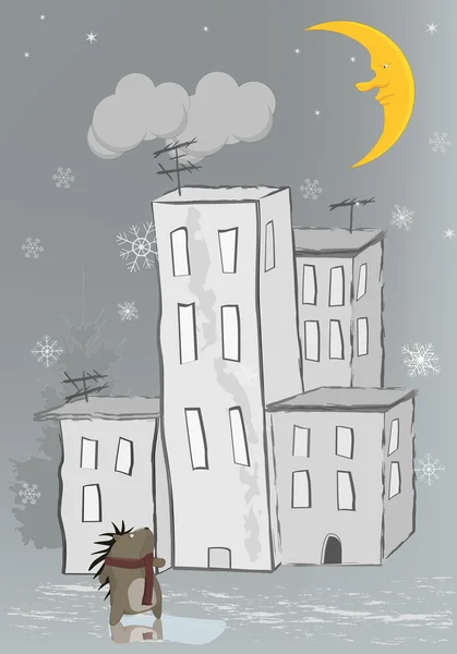 刺猬和降雪 — 图库矢量图片