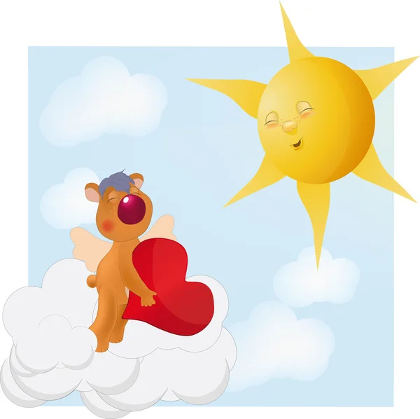 Bear with heart and the sun — Stock Vector