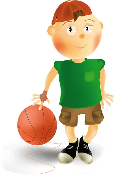 O menino e uma bola de basquete — Vetor de Stock