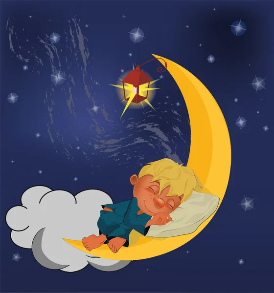 Il ragazzo addormentato sulla luna — Vettoriale Stock