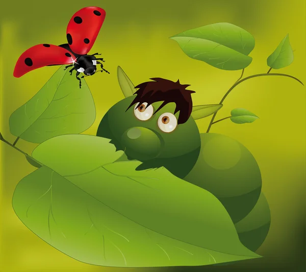 Caterpillar and ladybird — Stockvector