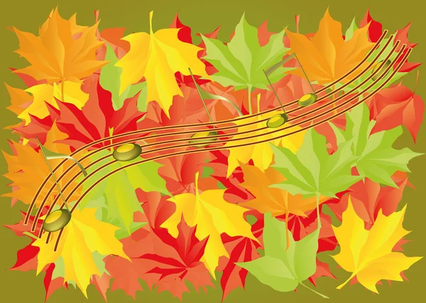 Hojas de otoño y notas musicales — Archivo Imágenes Vectoriales