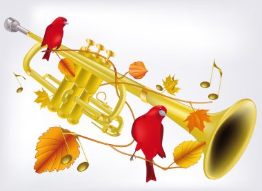 Trumpet and ornament from leaves of bird clipart