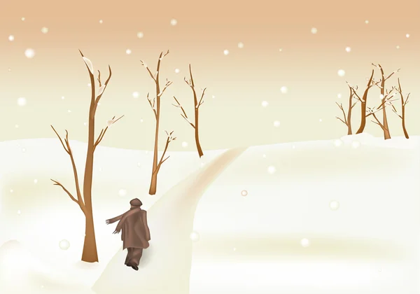 Nieve y el hombre solitario — Vector de stock