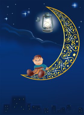 Night of a star a city a lantern clipart