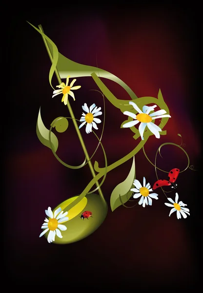 Marienkäfer und Blumen — Stockvektor