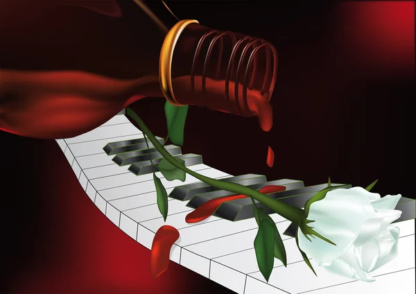 Whisky un piano à queue et une rose blanche — Image vectorielle