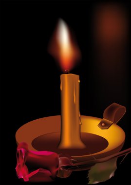 Candle a rose and love clipart