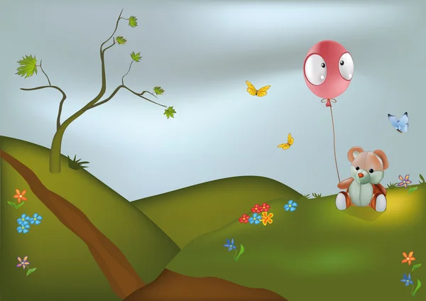 Teddybär und Luftballon — Stockvektor