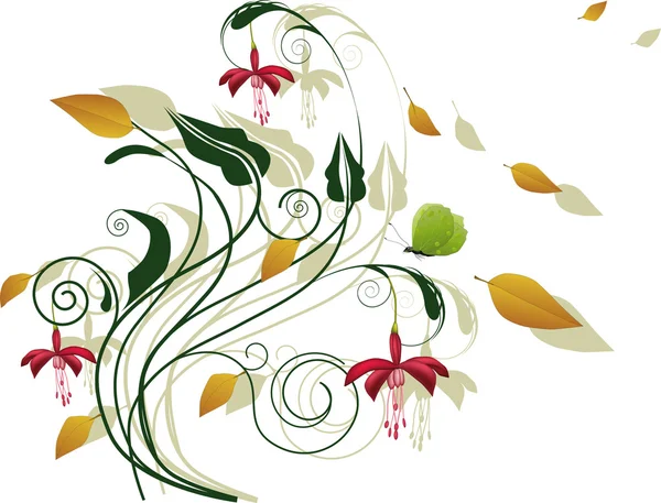 Patrón de hojas y ramas flores — Vector de stock