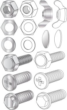 Set of bolts and nuts clipart