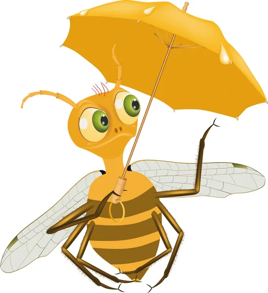 Bee and a yellow umbrella — Stock Vector