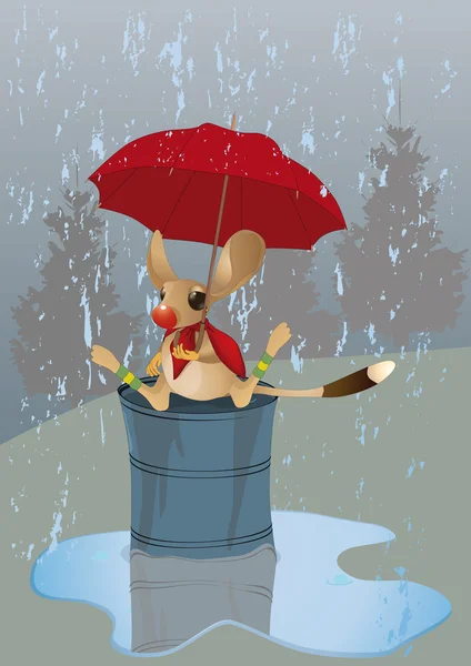 The mouse with an umbrella and a rain — Stock Vector